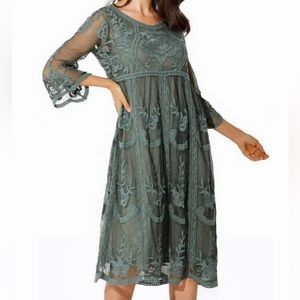 Sage Green Hippie Boho Lace Dress from Mindful Souls